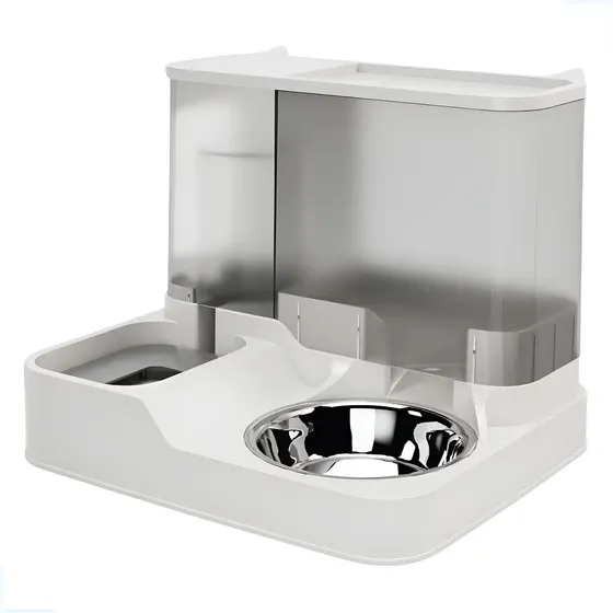 Bebedouro E Comedouro Alimentador Gravidade Pet Cães Gatos Cor Cinza