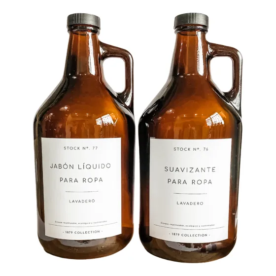 Set Lavadero/laundry Botellón Vidrio Jabón Líquido+suavizant