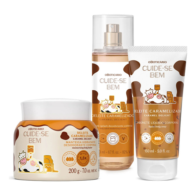 Combo Cuide-se Bem Deleite Caramelizado: Manteiga Corporal 200g + Body Splash 200ml + Sabo...