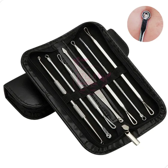 Extrator Cravos Espinhas Acne Kit 7 Curetas Inox Com Estojo
