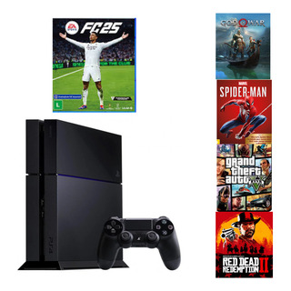 Playstation 4 Ps4 Preto Bp 500gb + Um Jogo Gta 5/ Red Dead Redemption 2/ Fc25 Fifa 25/ God Of War/ Spider Man / Playstation 4 Ps4 Preto Bp 500gb + Um Jogo Gta 5/ Red Dead Redemption 2/ Fc25 Fifa 25/ God Of War/ Spider Man /