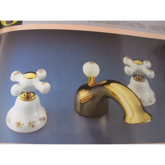 Grifería Joconde Dorada Manillas Porcelana Decorada 3 Pzas. 