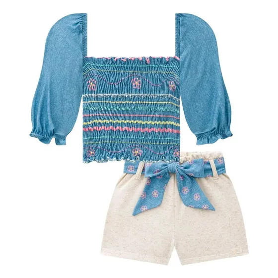 Conjunto Menina Blusa Shorts Confortável Kukiê