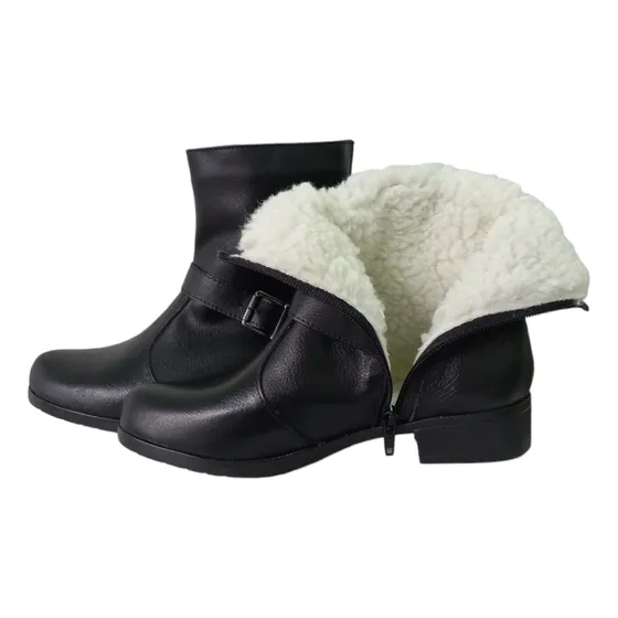 Bota Feminina Couro Cano Curto Forrada Lã Para Neve Inverno