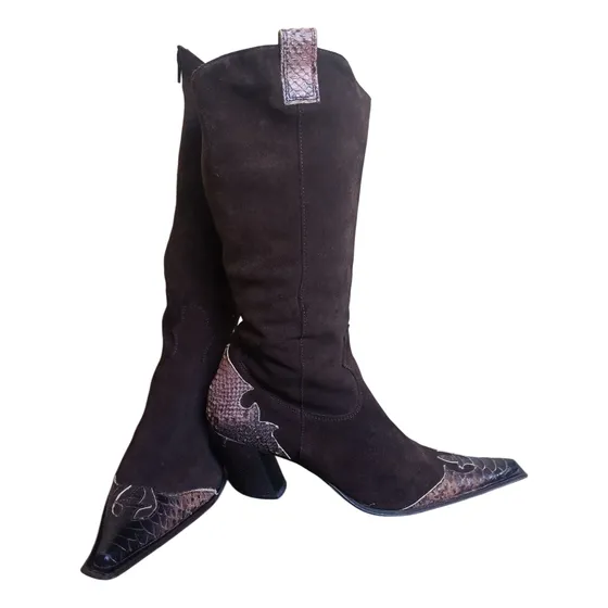 Botas De Cuero Para Damas De Punta Y Tacón Ancho, Italianas