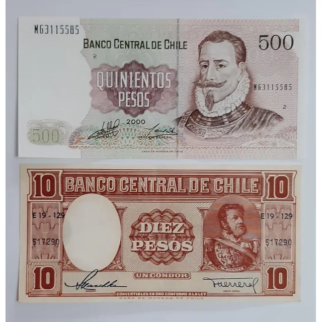 Pack Billete De $500 Año 2000 + Billete De $10 Año 1958 Unc
