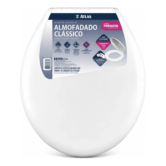 Assento Sanitário Almofadado Oval Com Amortecedor Tampa Vaso Branco