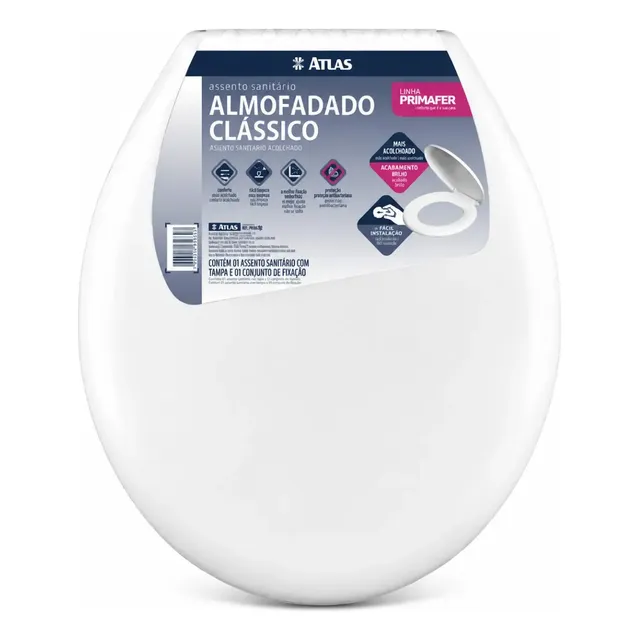 Assento Sanitário Almofadado Oval Com Amortecedor Tampa Vaso Branco