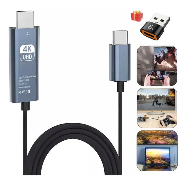 Cable Adaptador Usb Tipo C A Hdmi 4k Negro De 2m + Adaptador