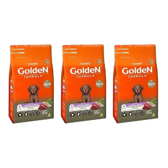 Ração Golden Formula Filhote Mini Bits Carne 3kg Kit 3 Unid.