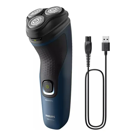 Afeitadora Philips Shaver Serie 1000, Húmedo y Seco Máquina de Afeitar, 27 Cuchillas Auto Afilables PowerCut, Cabezales Flotantes 3D, Azul Malibu, Modelo S1151/00