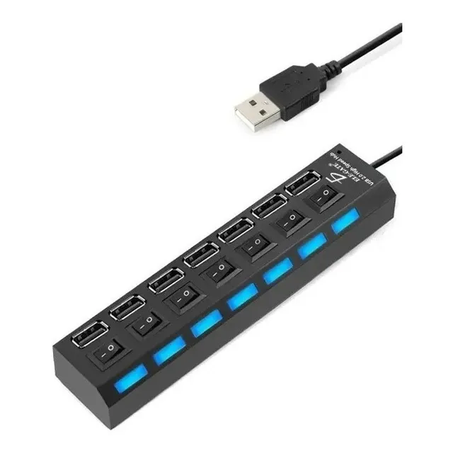 Hub Usb 2.0 7 Puertos Con Switch Led Laptop Pc Multiconector Ele-Gate