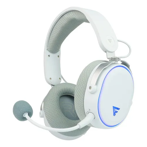 Game Factor Hsb600 Diadema Inalámbrica Gamer Led Colores Usb C Super Bass Sonido Envolvente Control De Volumen Micrófono Removible Bt 2.4Ghz 3.5mm Audífonos Gamer Setup Gamer Consolas Color Blanco