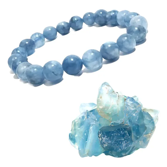 Pulseira Jade Água Marinha - Pedra Da Leveza E Calmaria Comprimento 19 Cm Diâmetro 6 Cm