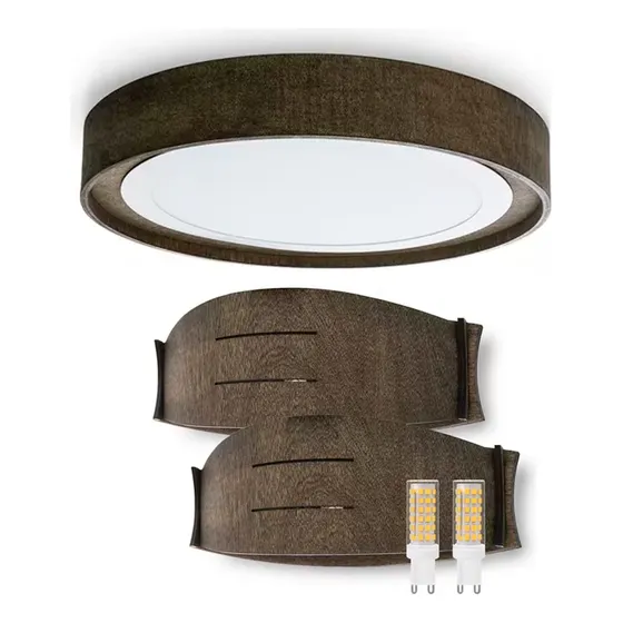 Combo Nordico Madera 2 Apliques Pared Con Leds + Plafon 35x5