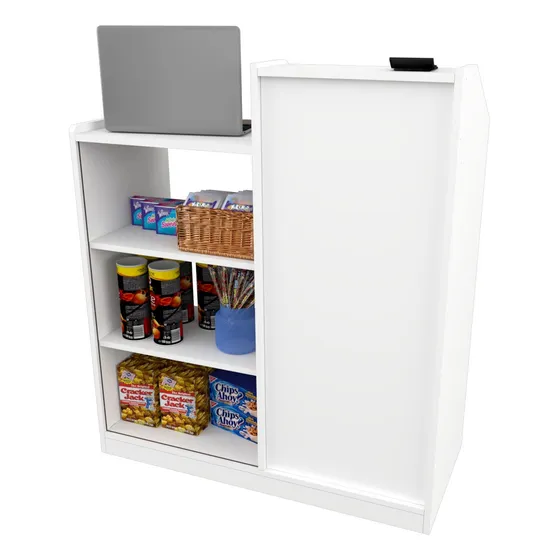 Balcão Caixa Vitrine Esquerdo Mdf Loja Atendimento Recepção Cor Branco