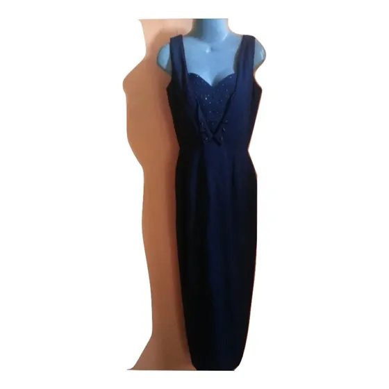 Vestido Largo Azul Marino Canutillos Talla U Us $ 35,00