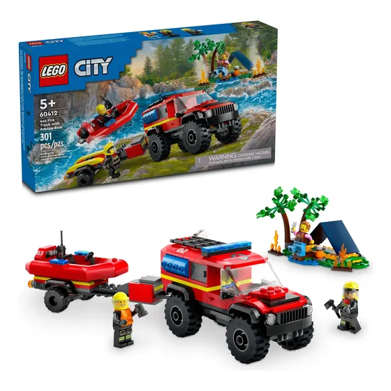 Camión De Bomberos Toy Lego City 4x4 Con Bote De Rescate Par