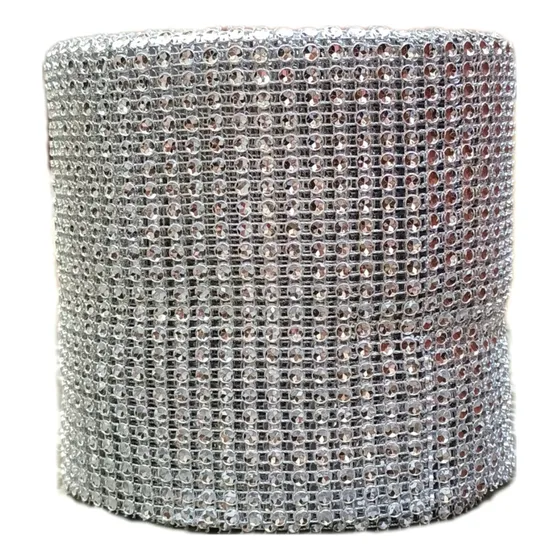 Rollo Falso Strass 24 Lineas Plateado X 9 Mts