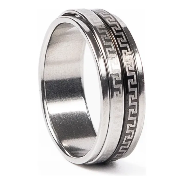 Anillo Guarda Griega Acero Quirúrgico Hombre - Anti Estrés
