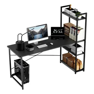 Heaimo Escritorios Minimalistas Para Computadora 100 Cm ×40 Cm × 100 Cm , Estructura Resistente De Metal, Con Repisas, Mesa Minimalista Negro