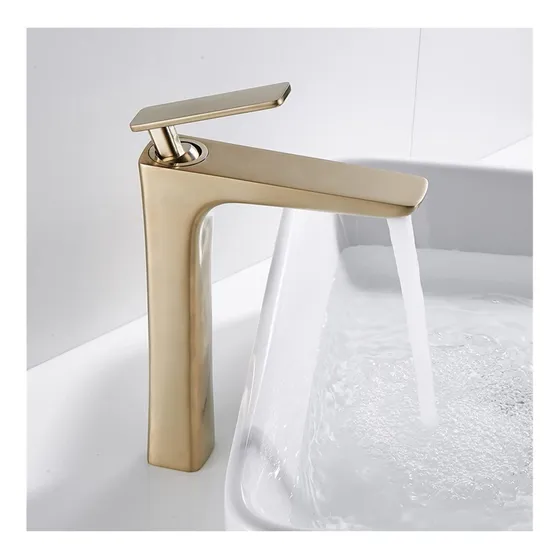 Grifo Lavabo Para Baño Cepillo Caliente Frio Dorado Una Sola