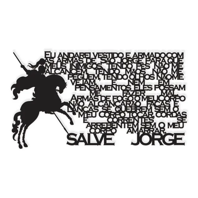 São Jorge Oração Gg 96x53cm Lettering Mdf Aplique De Parede