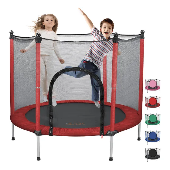 Trampolín Brincolín Infantil Para Niños, Estructura de Acero, Red De Seguridad, Acolchonado 360°, Diámetro 140 cm x Alto 118 cm, Soporta 150kg, Interiores y Exteriores Blick Color Rojo