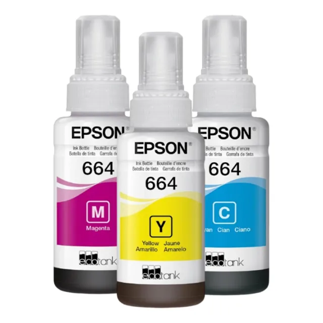Kit de recarga de tinta Epson 664 3: tinta de color amarillo, cian y magenta