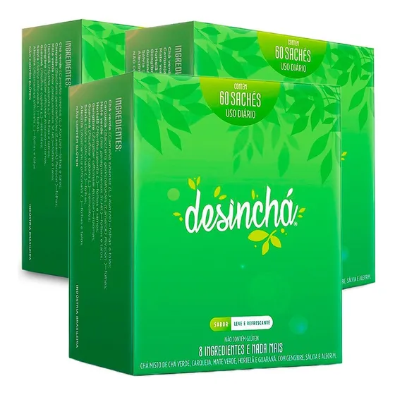 Kit 3x Desinchá 60 Sachês De 1,5g -suplemento Em Chá Natural Sabor Leve E Refrescante