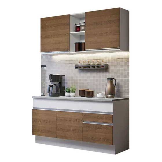 Armario De Cocina Compacta 150cm Glamy Madesa 01 Color Blanco/Marrón