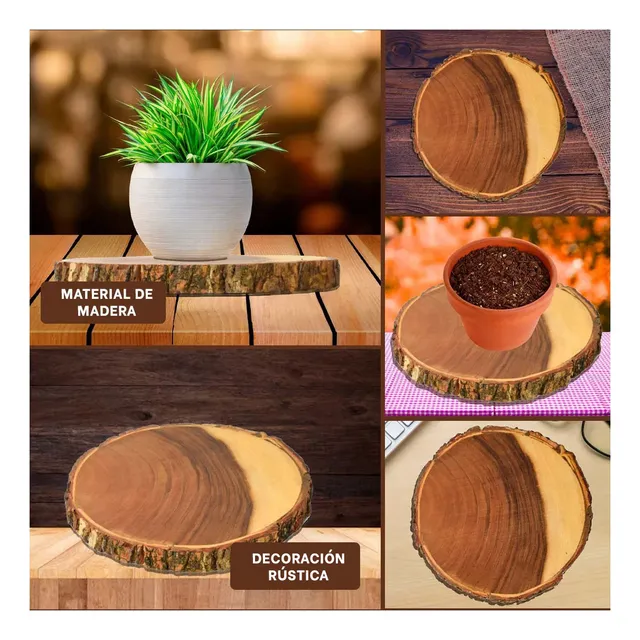Pack4 Bandeja Circular 25.4cm De Madera Ho32307 Y+agendita