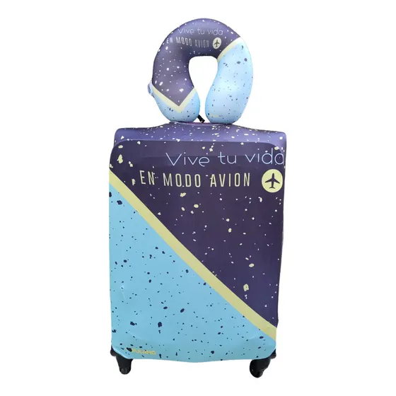 Almohada Cuello Viaje + Funda Para Valija 23kg Kit Viajero