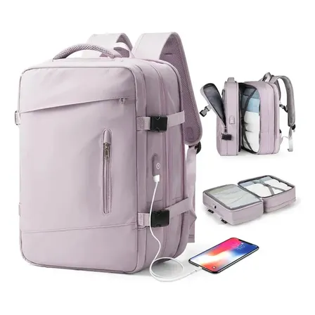 Mochila Executiva Expansível Mala Viagem Unissex Cor Rosa-claro Desenho Do Tecido Liso