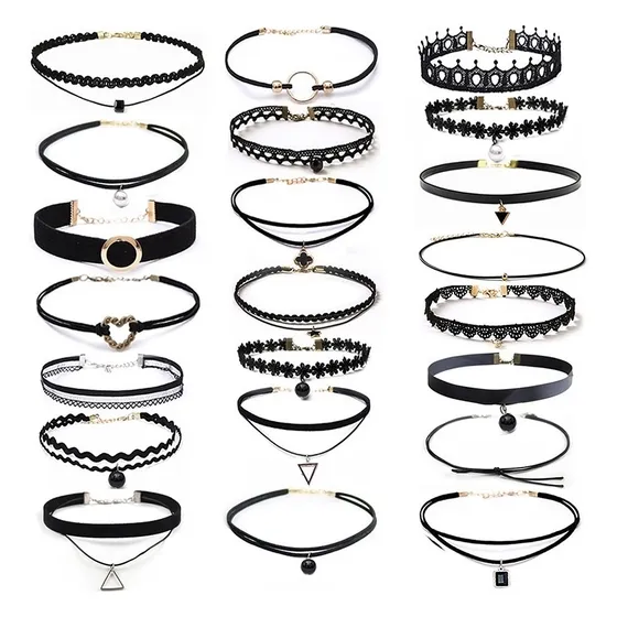  22pcs Conjunto De Gargantilla De Encaje Gótico Para Mujer