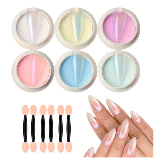 Polvo Aurora Uñas Brillo Tornasol Espejo X6 Paris Night Aurora