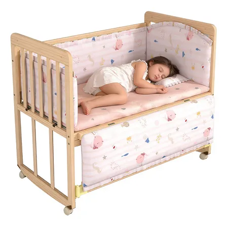 Colecho De Madera Con Ruedas Mosquitero Y Mecedora Bebés Rosa