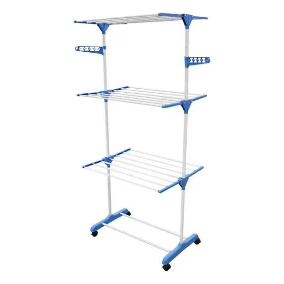 Varal Torre 3 Vertical Andares Inox Retrátil Compacto Com Rodas Cor Azul Quality House