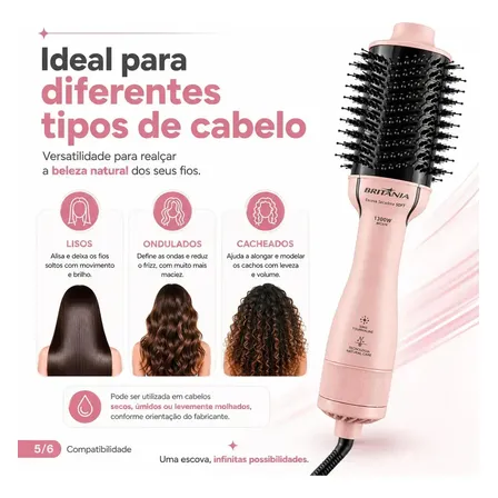 Escova Secadora Britânia Bec07r 4 Em 1 1300w Rosa 127/220v