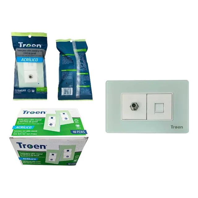Toma Para Cable Coaxial Y Red Rj45 Acrilico Natural Troen
