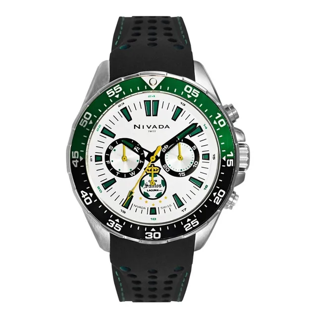 Reloj Nivada Fan Santos 2, Caballero, Carátula Blanca Color de la correa Negro Color del bisel Negro/Verde Color del fondo Blanco