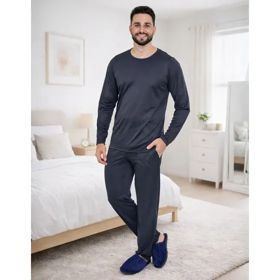 Pijama Masculino Malha Fria Inverno Manga Longo Com Calça