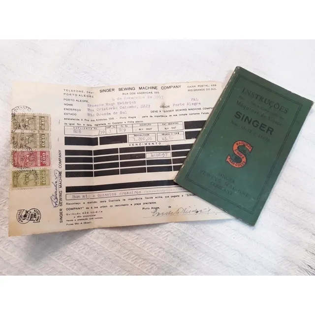Antigo Manual Singer E Nota Fiscal De Compra 1957 *c6