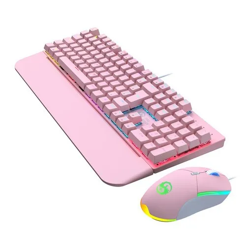 Kit Teclado Mouse Mecânico Abnt2 Gamer Led Rgb Iluminado Cor do mouse Preto Cor do teclado Rosa