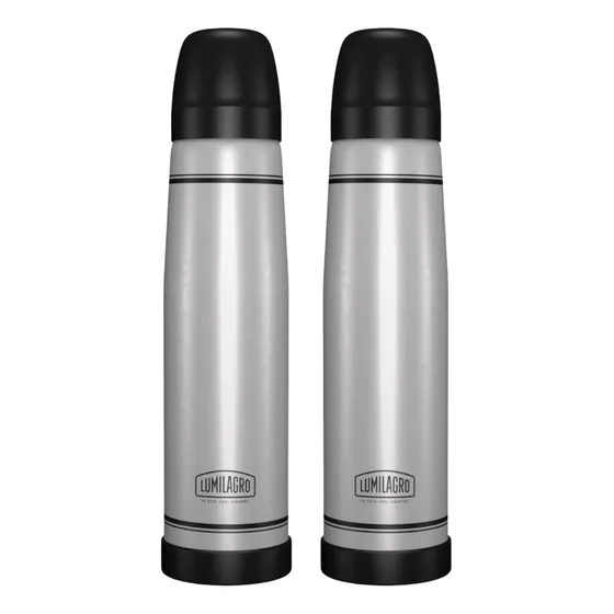 Set X 2 Termos Acero Inoxidable Bala Lumilagro 1 Lt Luminox Gris