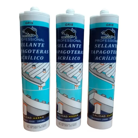 Silicona Tapagotera Gris Sellante Acrilico Tubo Pack 3unidad