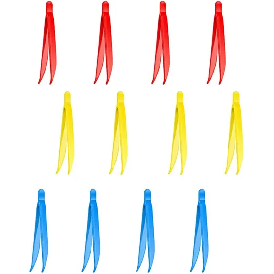 12 Pinza Plastico Para Niño Herramienta Observacion Amarillo