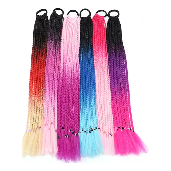 Tricolor C24 - Laço De Cabelo Com Tranças Coloridas Com Rabo