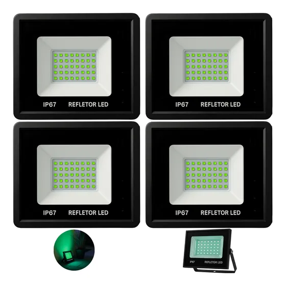 4 Refletores Led Verde 200w Holofote Potente Externo