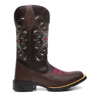 Bota Texana Feminina Country Em Couro Cruz Rosa Bordada Bota Texana Feminina Country Em Couro Cruz Rosa Bordada